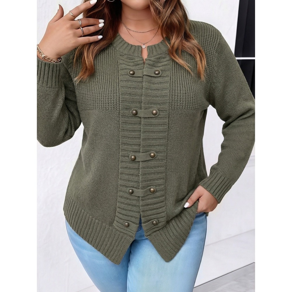 Venus Military Toggle Button Cardigan Sweater XL Olive Green Ribbed Knit Y77522